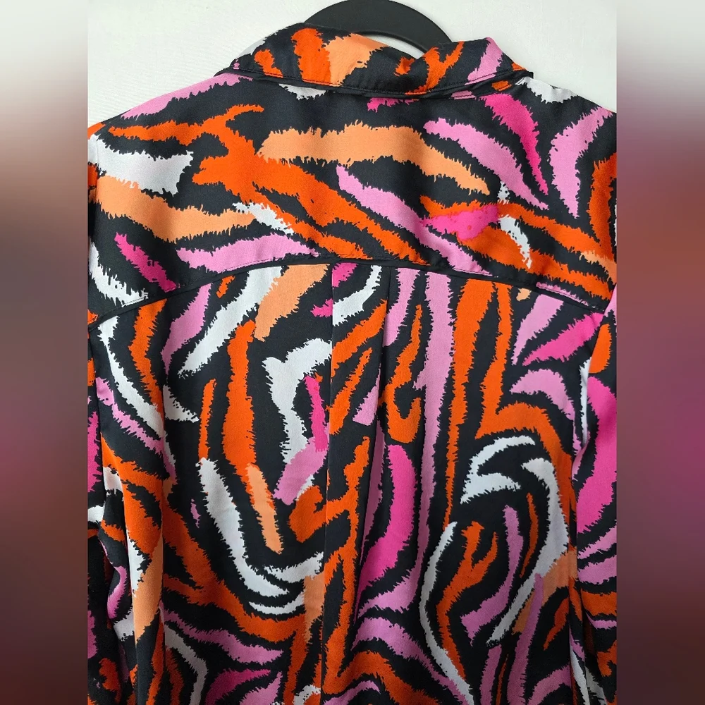DVF for Target Satin Pajama Set Disco Zebra Pink Orange Vibrant Retro Boho Large - Picture 4 of 13